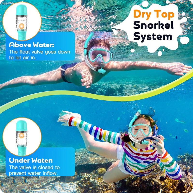 Seovediary Kids Snorkel Set, Anti-Fog Panoramic Tempered Glass Kids Snorkel mask, Anti-Leak Scuba Diving Mask with Mesh Bag, Dry Top Snorkeling Gear for Kids and Youth Age 4-16 - Image 5